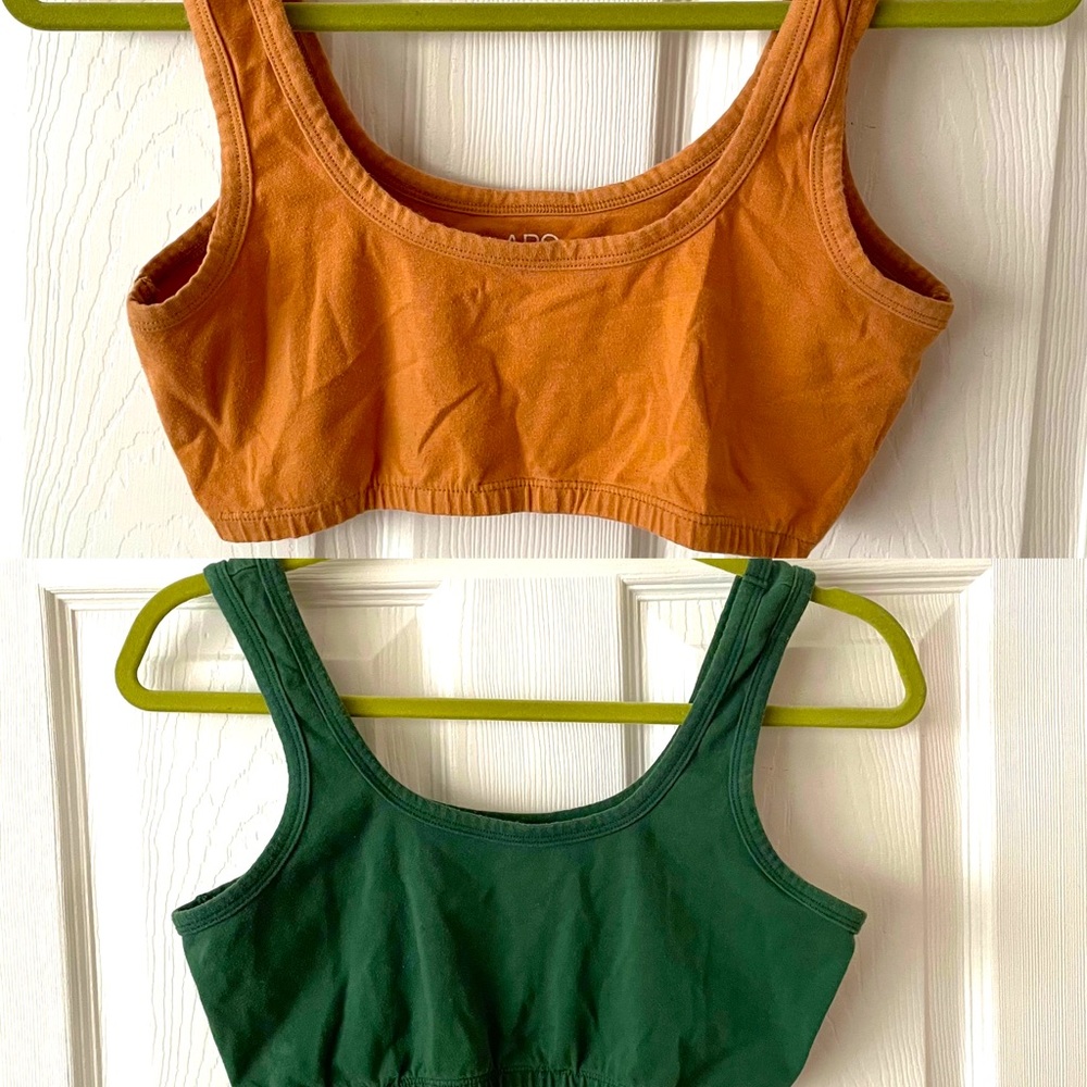 2 ARQ organic cotton wide strap bras toffee and forest green size XL